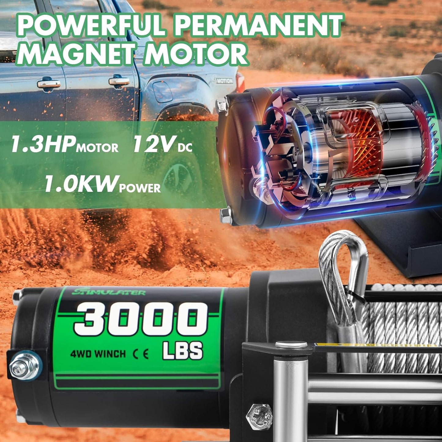 3000lb ATV Winch,Electric Winch 12V,Steel Cable Winch, with Wireless Remote and Manual Switch, with Hawse Fairlead & Hook,IP67 Waterproof,Suitable for Most Trailers and ATV winchs