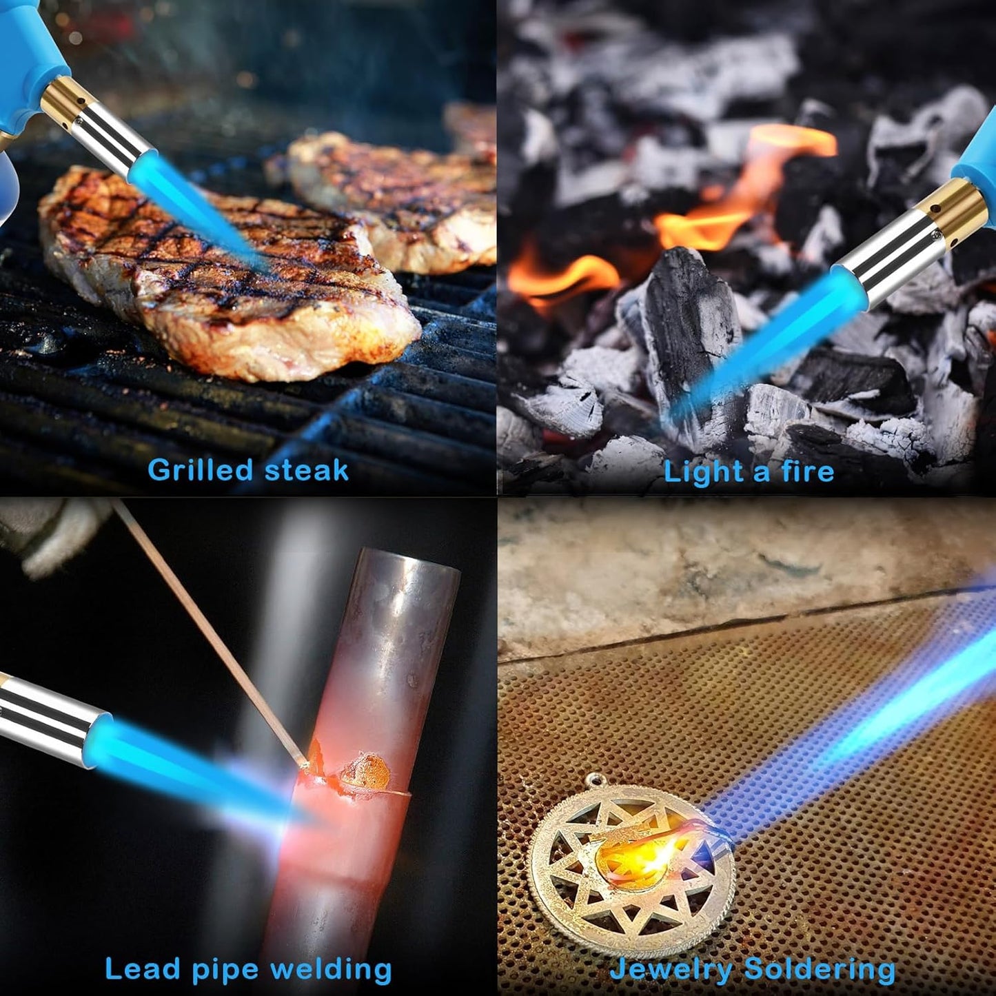 BLUEFIRE Handy Cyclone Torch Kit with Propane Cylinder Push Button Trigger Start Nozzle Head Fuel by Propane MAPP MAP PRO Gas Welding Soldering Brazing Cooking Glass Beads DIY