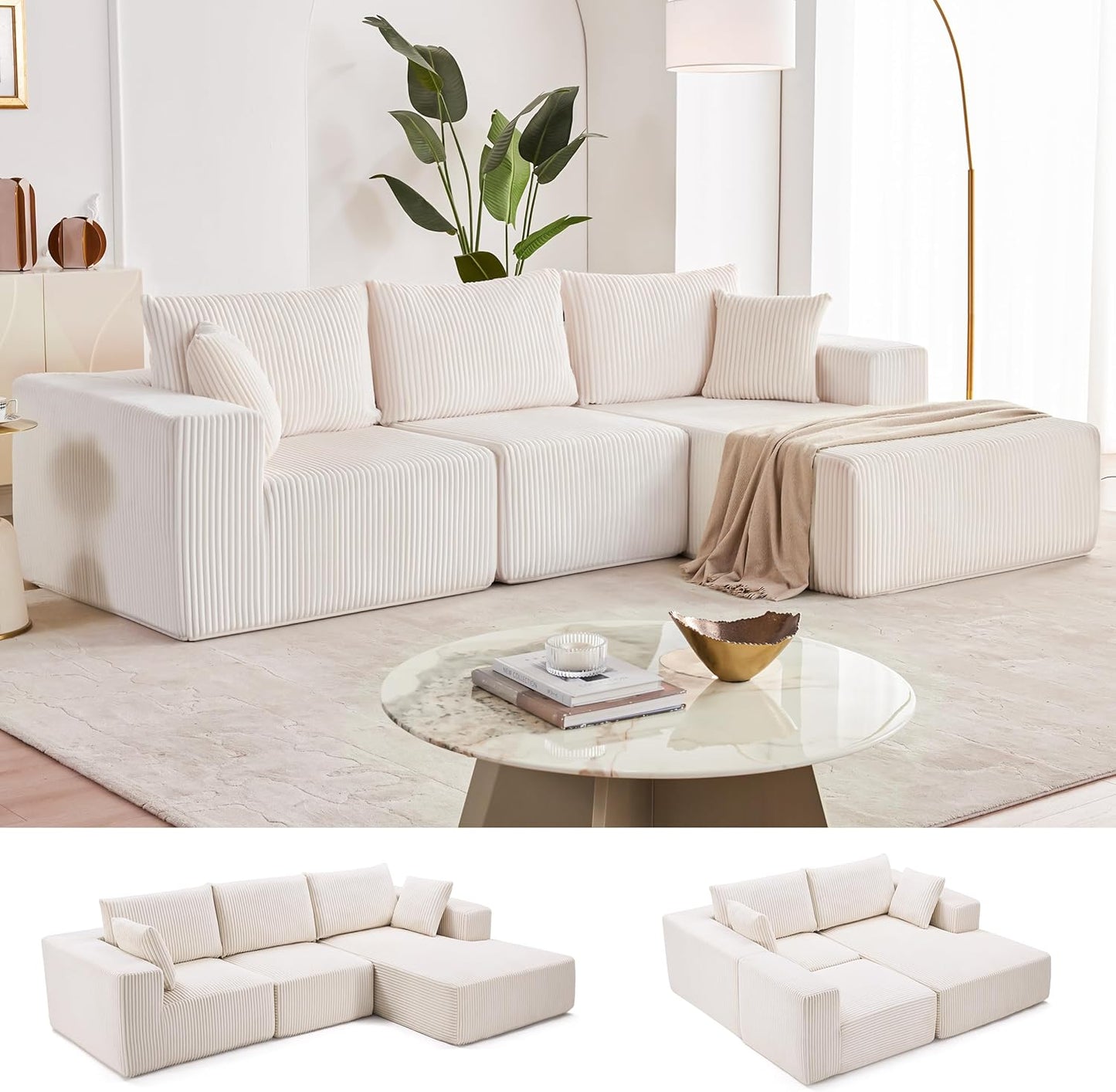108” Modular Sectional Sofa, Cloud Sectional Couch with Deep Seat, Modern Modular L-Shape Sofa Couch with Chaise,Upholstered Couches for Living Room Bedroom (Beige, Left Facing Chaise)
