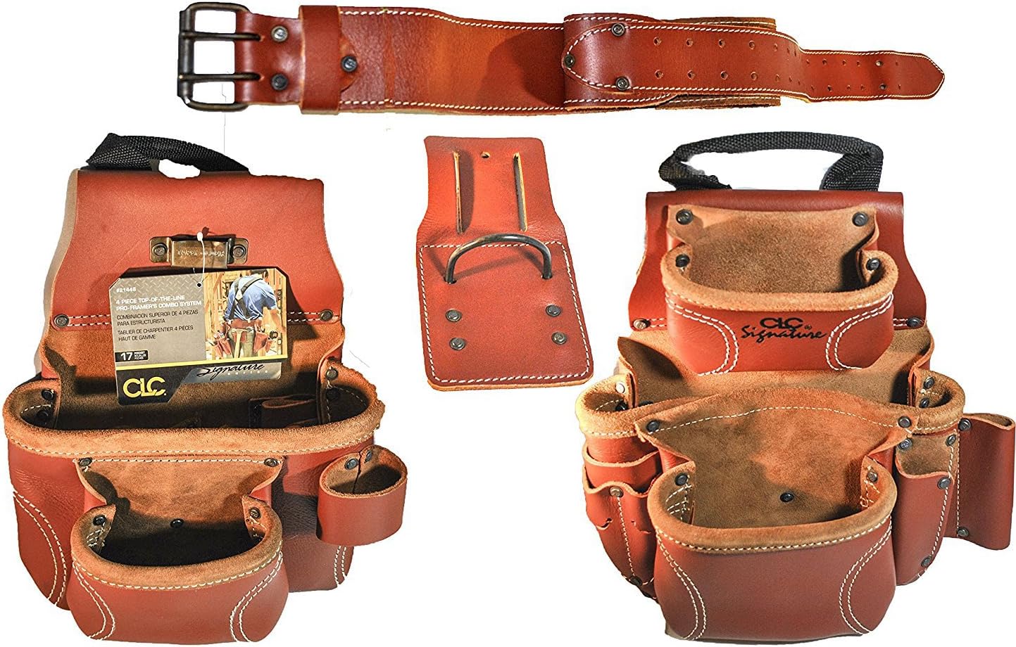CLC Custom Leathercraft 21448 4 Piece Pro Framer's Combo System Tool Belt 15 Pocket,Brown