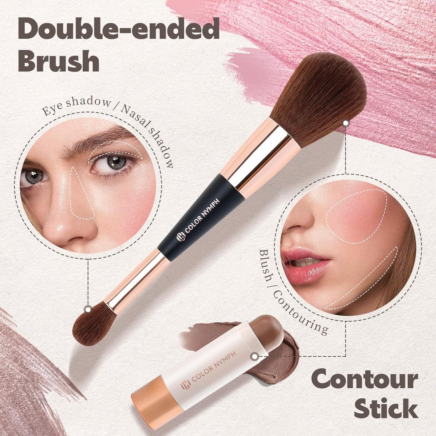 Color Nymph Face Makeup Kits, Makeup Gift Sets For Girls Make up Gift Sets For Women With Lipgloss Liquid Blush Solid Blusher Highlighters Contour Stick and Double-ended Brush -Special Edition