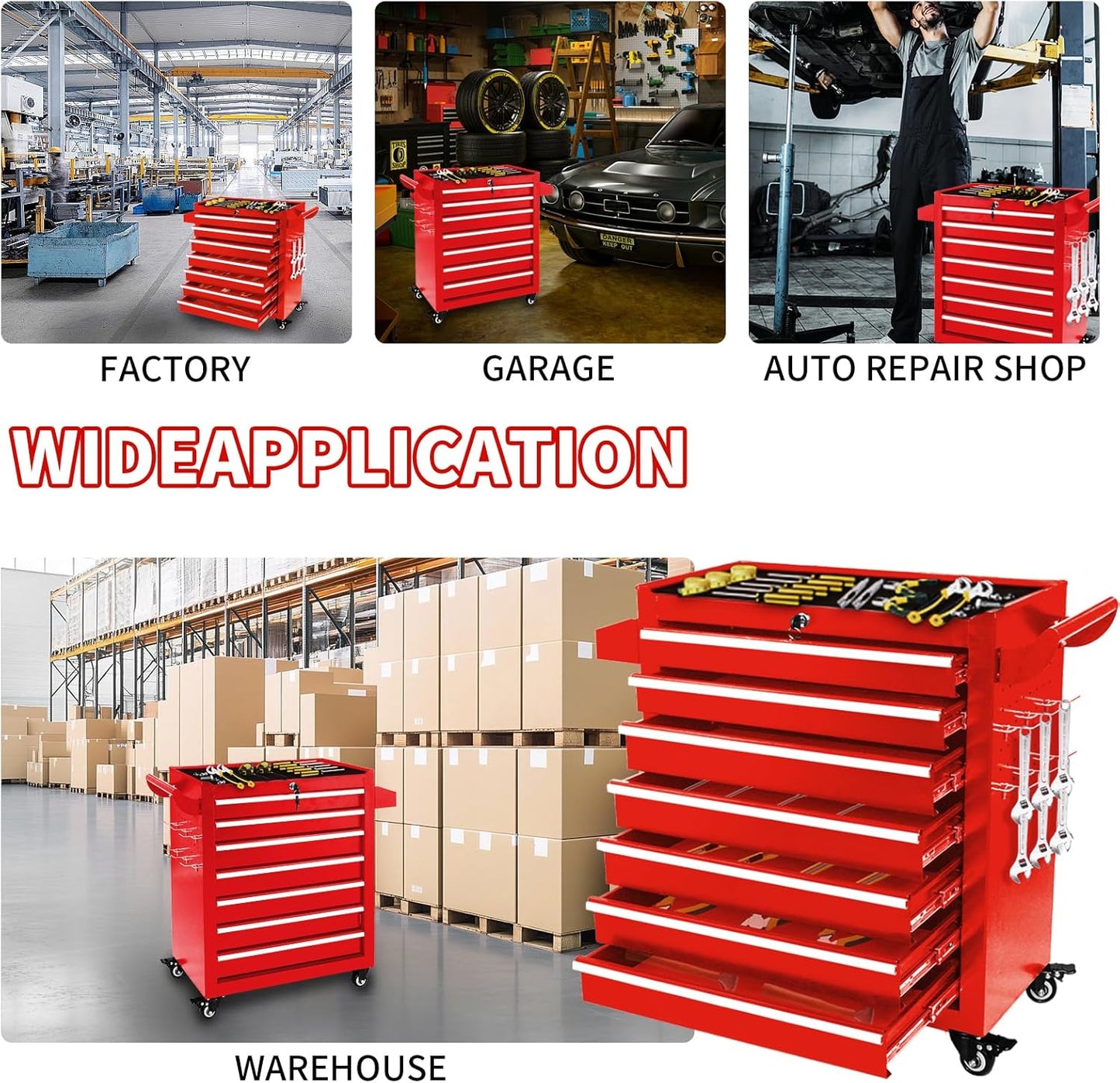 7-Drawer Tool Chest, Roling Tool Box with Wheels & Drawers & Lock, Toolbox Organizer Storage for Garage/Workshop/Home, Suitable for Moving/Gift/Daily Use