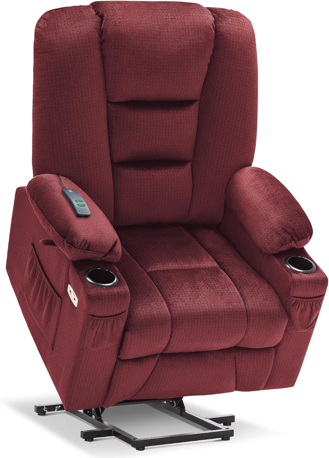 MCombo Large Power Lift Recliner Chair Sofa with Massage and Heat for Big and Tall Elderly People, 3 Positions, Cup Holders, and USB Ports, Fabric 7549 (Large, Burgundy)