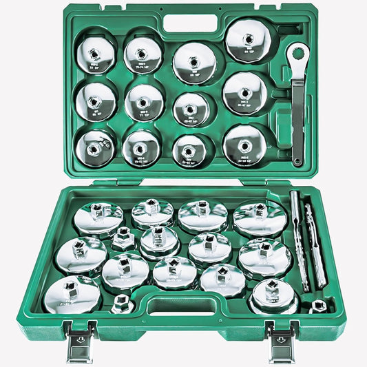 31PCS Oil Filter Wrench Set, Stainless Steel Oil Filter Cap Socket, 1/2" Drive 27mm 32mm 36mm 64mm-101mm Oil Filter Removal Tool, for VW, Ford, Chevrolet, Honda, Toyota, Nissan, Audi, BMW, etc