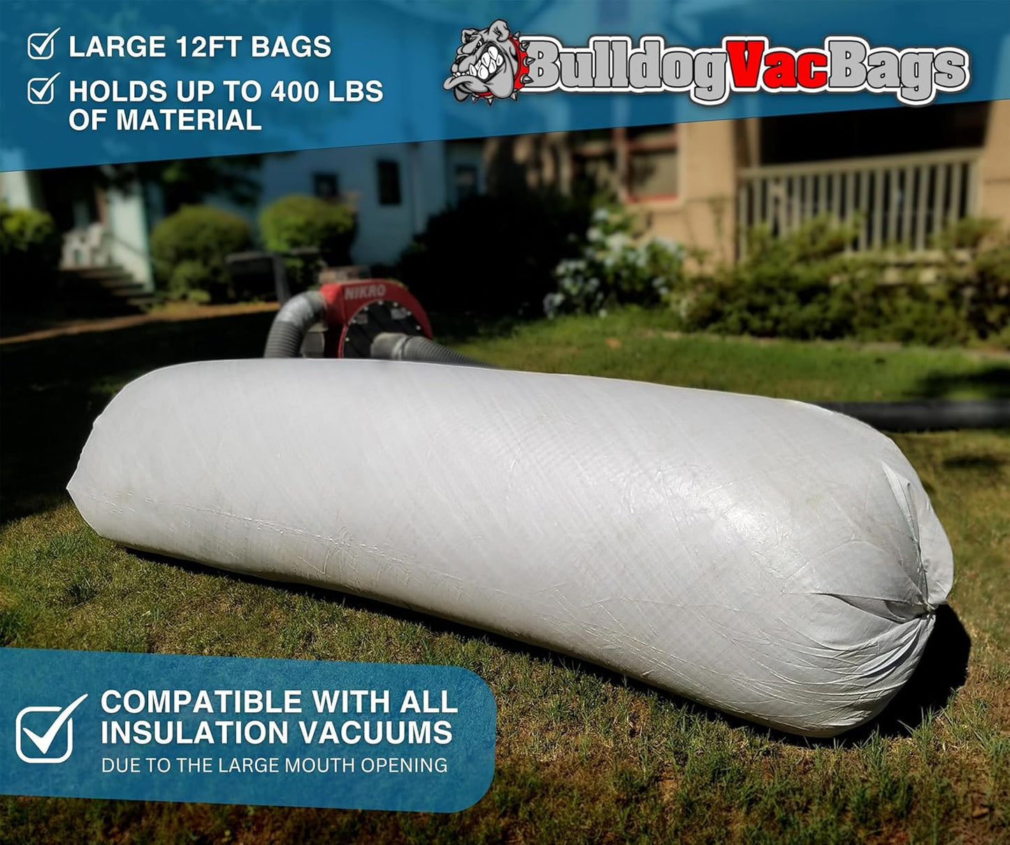 20 Insulation Removal Vacuum Bags, Bulldogvacbags, Holds 105 Cubic Ft, 400 lbs