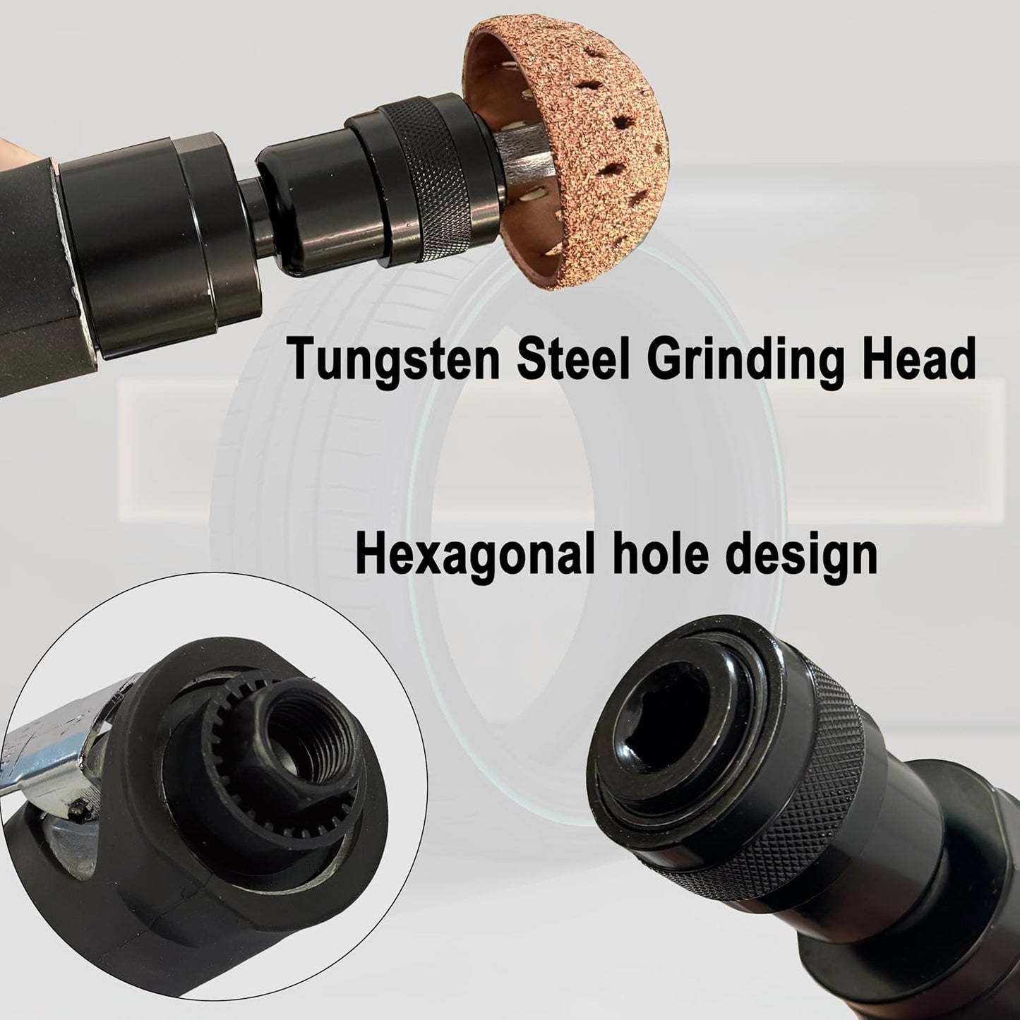 Car Air Tire Repair Polish Patch Tools Set, Include 2500rpm Low Speed Air Tire Buffer Tire Inner Liner Scrapper Patch Roller Tungsten Steel Buffing Wheel Head 40mm 55mm