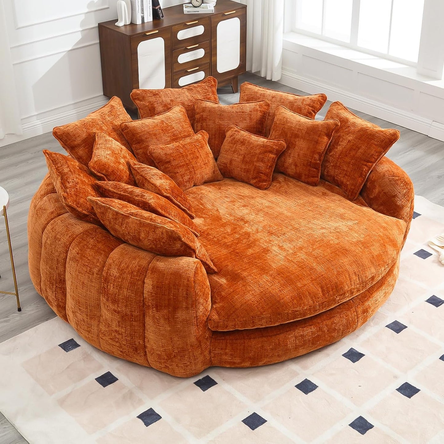 81.1" Oversized Round Chaise Lounge Chair, Extra-Wide 2-Person Accent Chair with 14 Pillows, Comfy Cloud Sleeper Sofa for Living Room (Dark Grey)