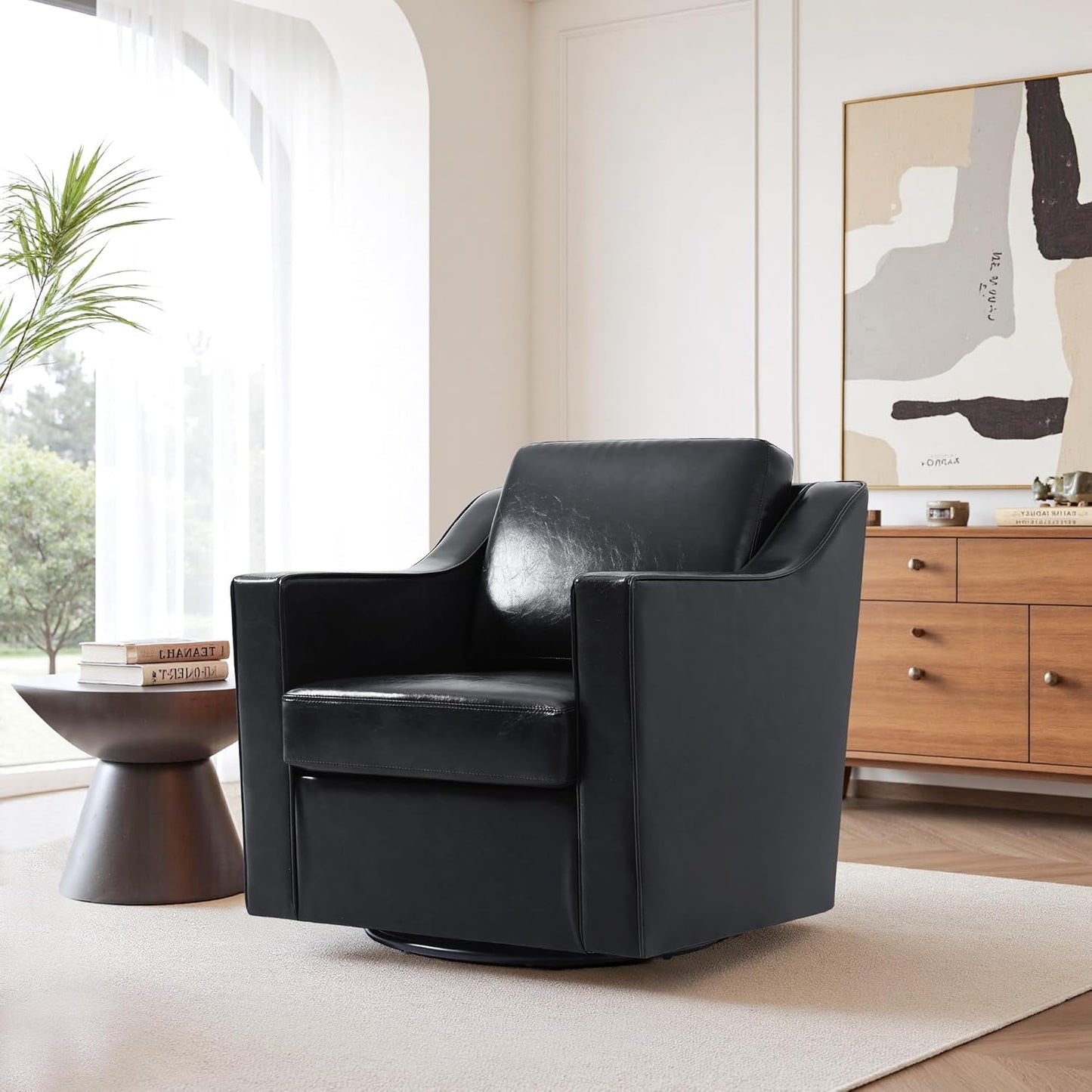 UIXE Swivel Accent Chair Set of 2, Chenille Upholstered Arm Chair for Living Room, Modern Club Armchair Comfy Single Sofa Bedroom Reading Seat with Lumbar Pillow - Coffee