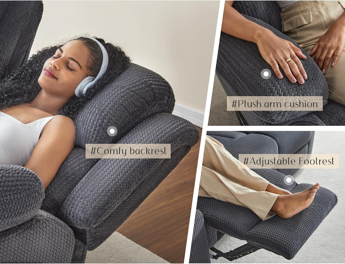 VanAcc Recliner Chair, Sofa Recliner with Cup Holders- Wingback Recliner Couch for Living Room, Armchair(Grey)