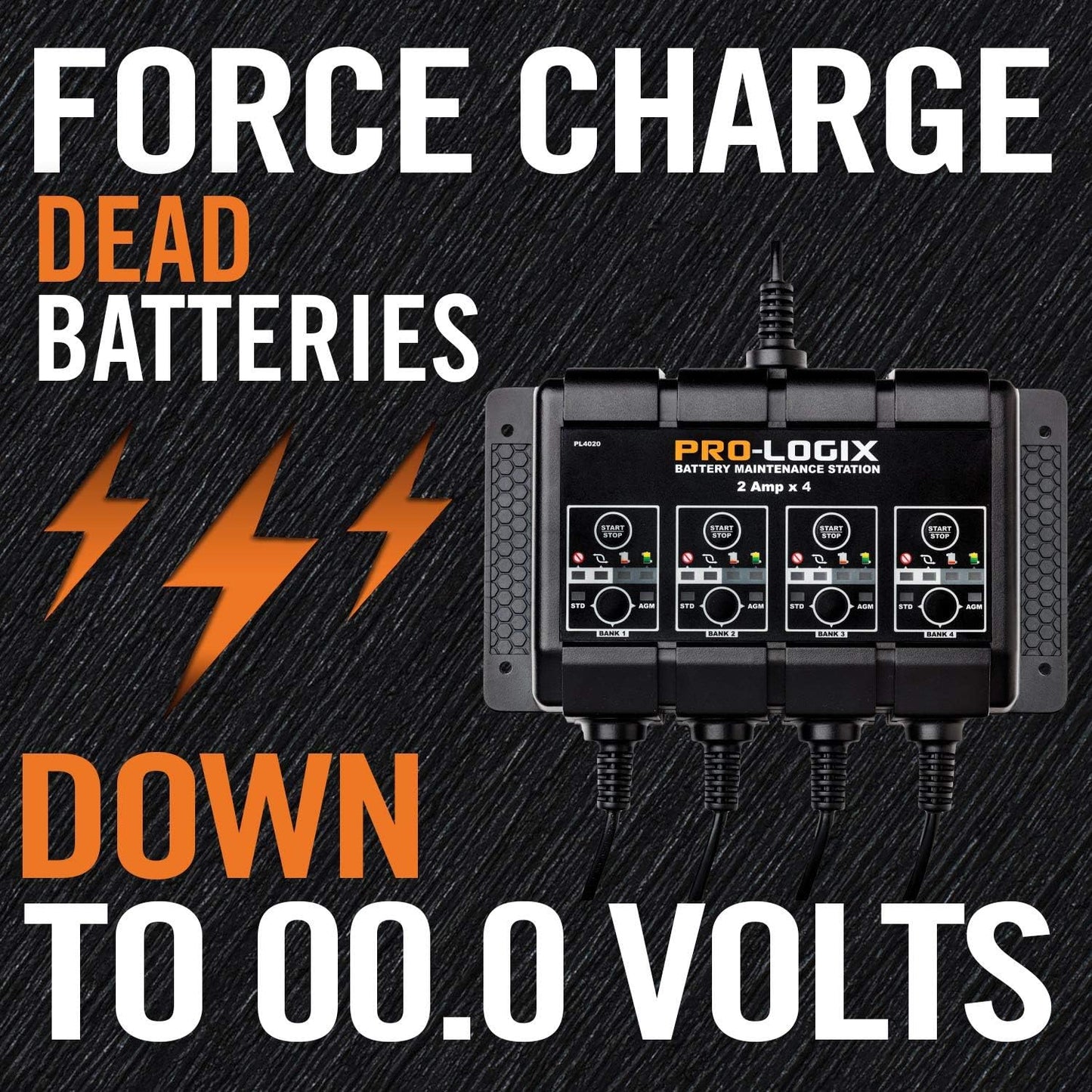 Clore Automotive PL4020, Pro-Logix 4-Bank, 8-Amp (2-Amp Per Bank) Fully Automatic Smart Charger, 12V Battery Charger, Battery Maintainer, Desulfator with Temperature Compensation, Black