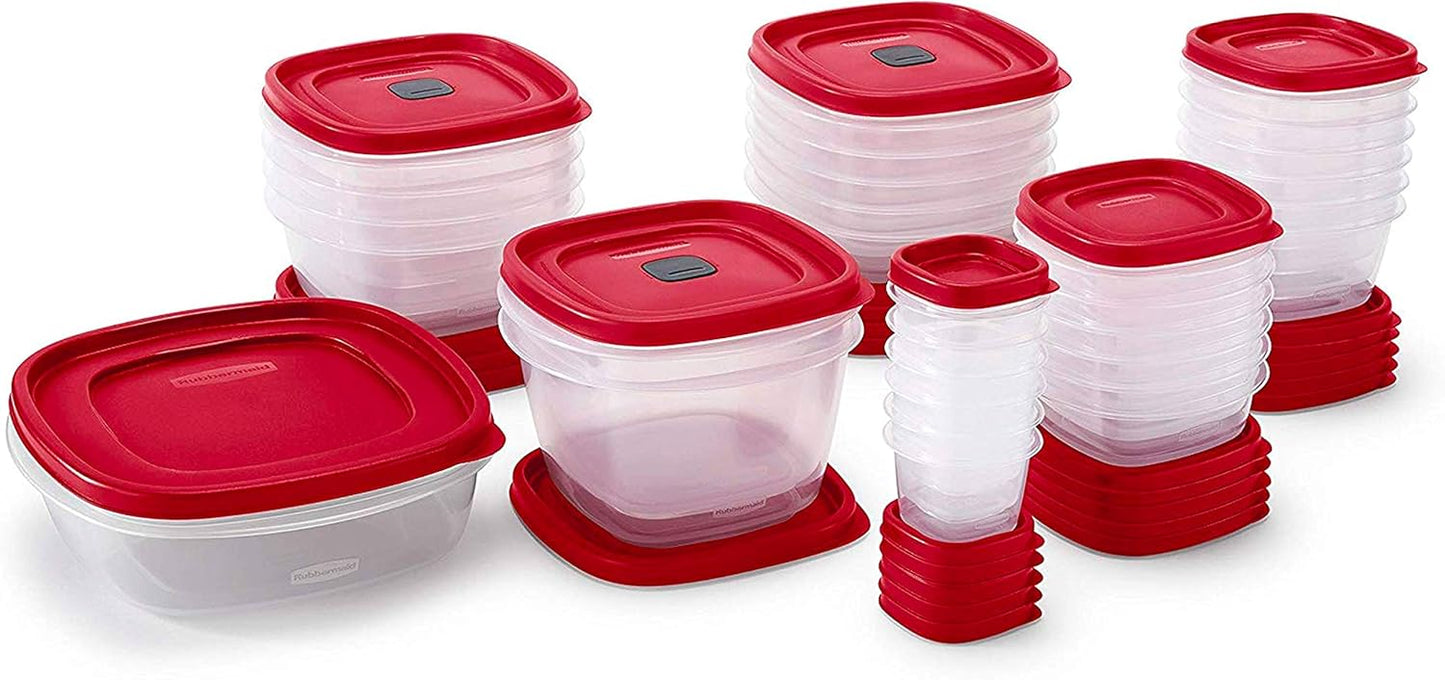 Rubbermaid 60-Piece Food Storage Containers with Lids, Microwave and Dishwasher Safe, Red Color, Ideal for Meal Prep and Pantry Storage