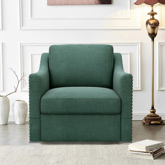 360 Degree Swivel Armchair Cotton linen skin-friendly fabric Ergonomic design Brass nail decorative armchair Living room chairs Bedroom chairs Living room chairs Black legs Suitable for indoor homes