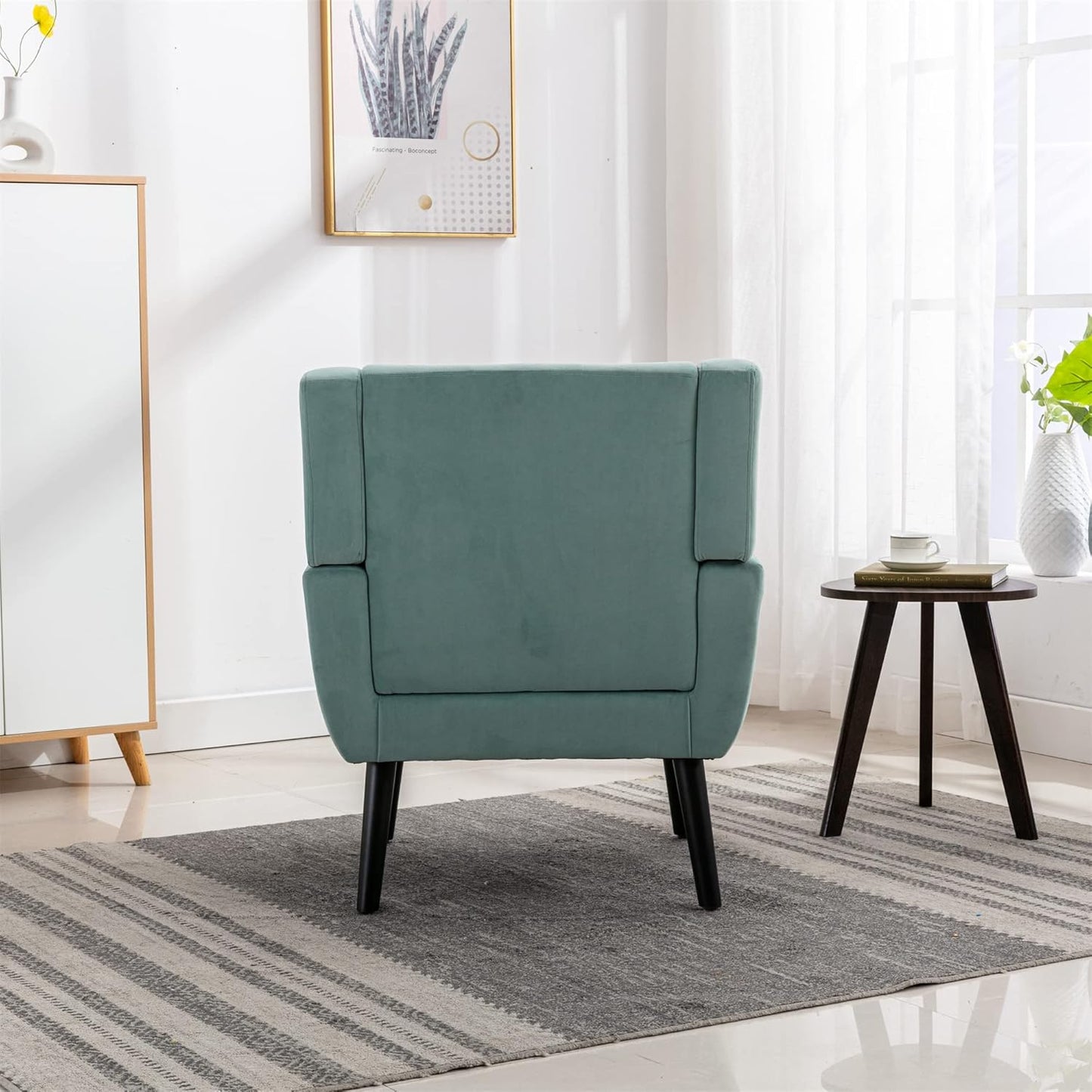Accent Armchair, Living Room Chairs with Curved Back, Velvet Cushion, 250 Lbs Weight Capacity Ergonomics Accent Chair, Upholstered Single Sofa for Bedroom Mint Green Foam