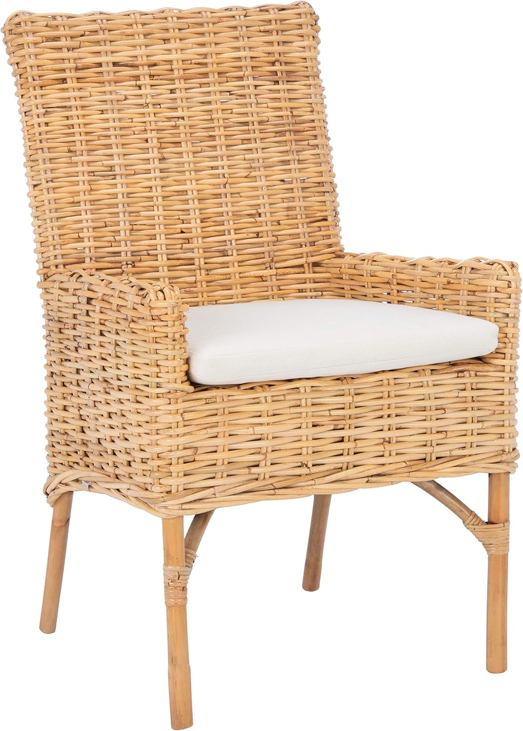 SAFAVIEH Home Collection Nancy Rattan Cushion Accent Chair, Natural/White