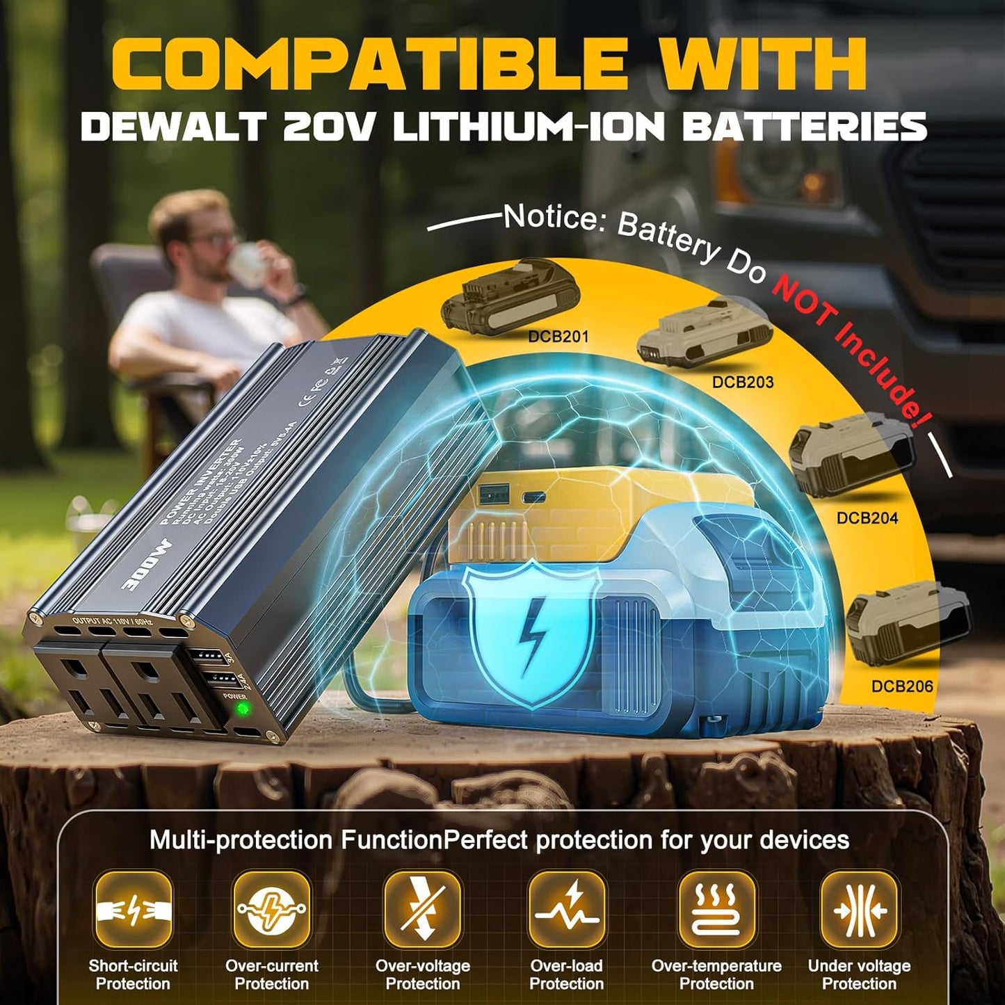 2PCS 300W Power Inverter 20V to 110V for Dewalt: VoLtTech Portable Battery Inverter Phone Charger Adapter with 2 AC Outlet & 2 USB Ports for Car, Vehicles, Laptop, Computer, Tools, Camping
