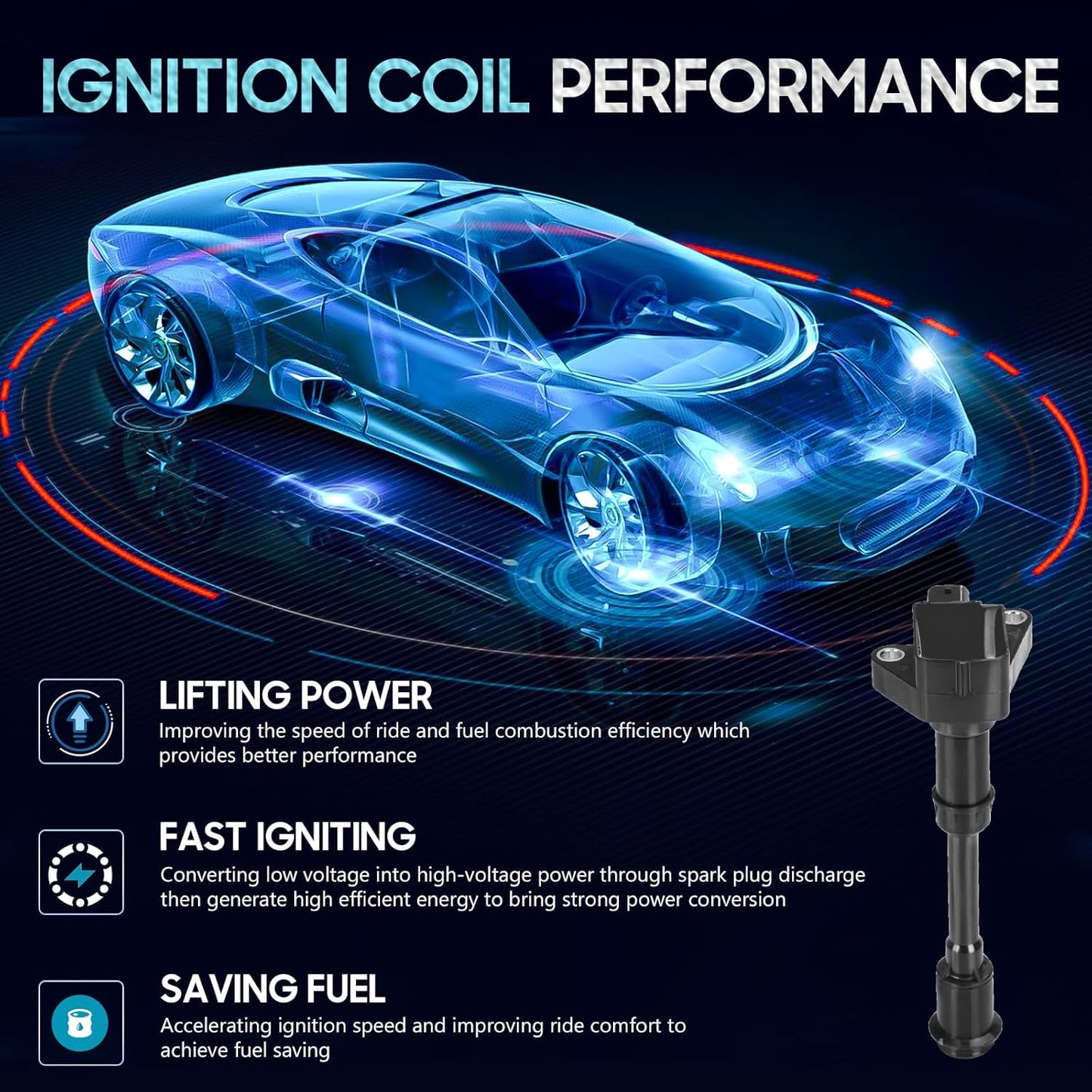 Set of 4 Ignition Coil Pack Compatible with Ford Escape Fiesta Fusion Transit Connect 1.6L L4 2013 2014 2015 2016,2017 2018 2019, Replace for UF674 C871 GN10644, Black