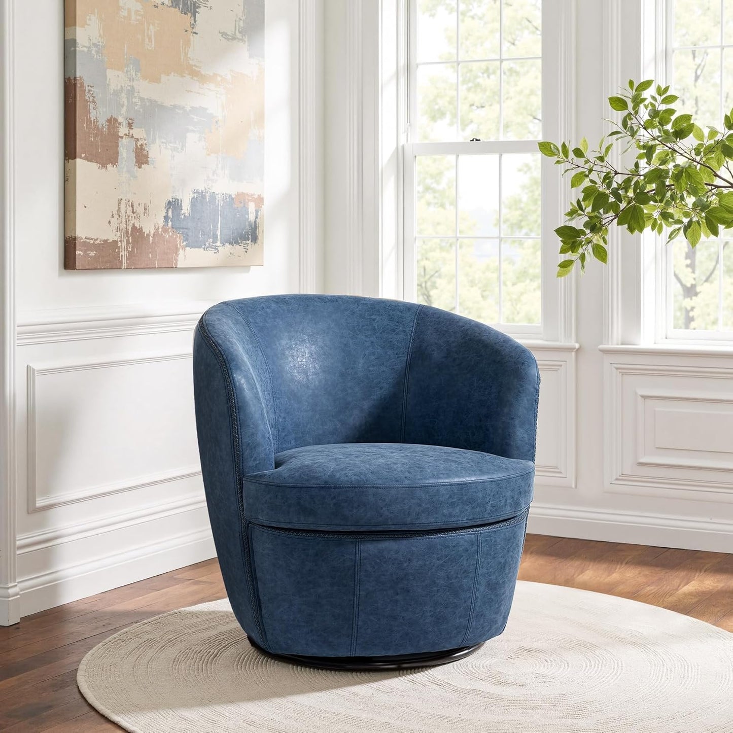 UIXE PU Leather Swivel Barrel Accent Chair, Modern Round Swivel Chair Comfy Upholstered Armchair for Living Room, Vintage Arm Chair Single Sofa Bedroom Reading Seats - Chocolate