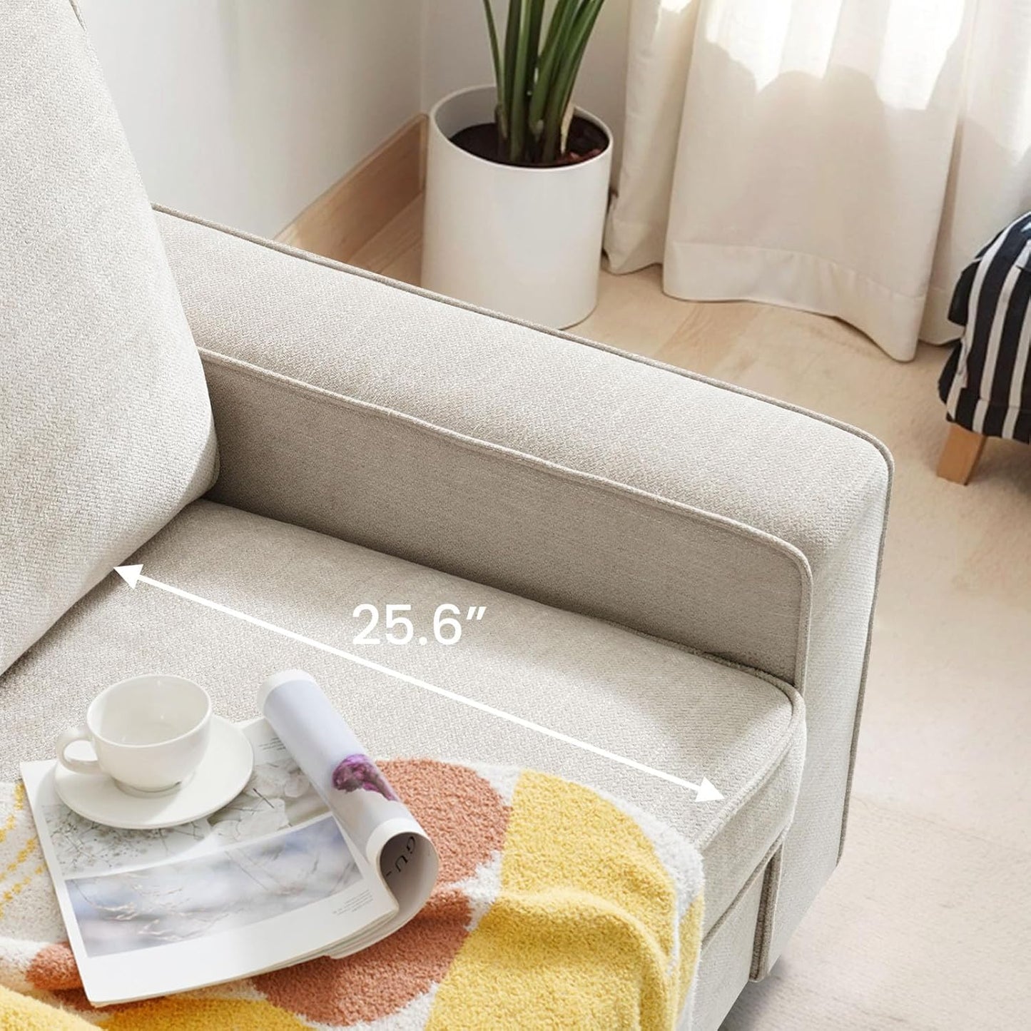 COHOME 360-Degree Swivel Accent Chair, Modern Oversized Club Arm Chair with Side Pockets, Classic Style Single Sofa Chair for Living Room, Bedroom (Beige)