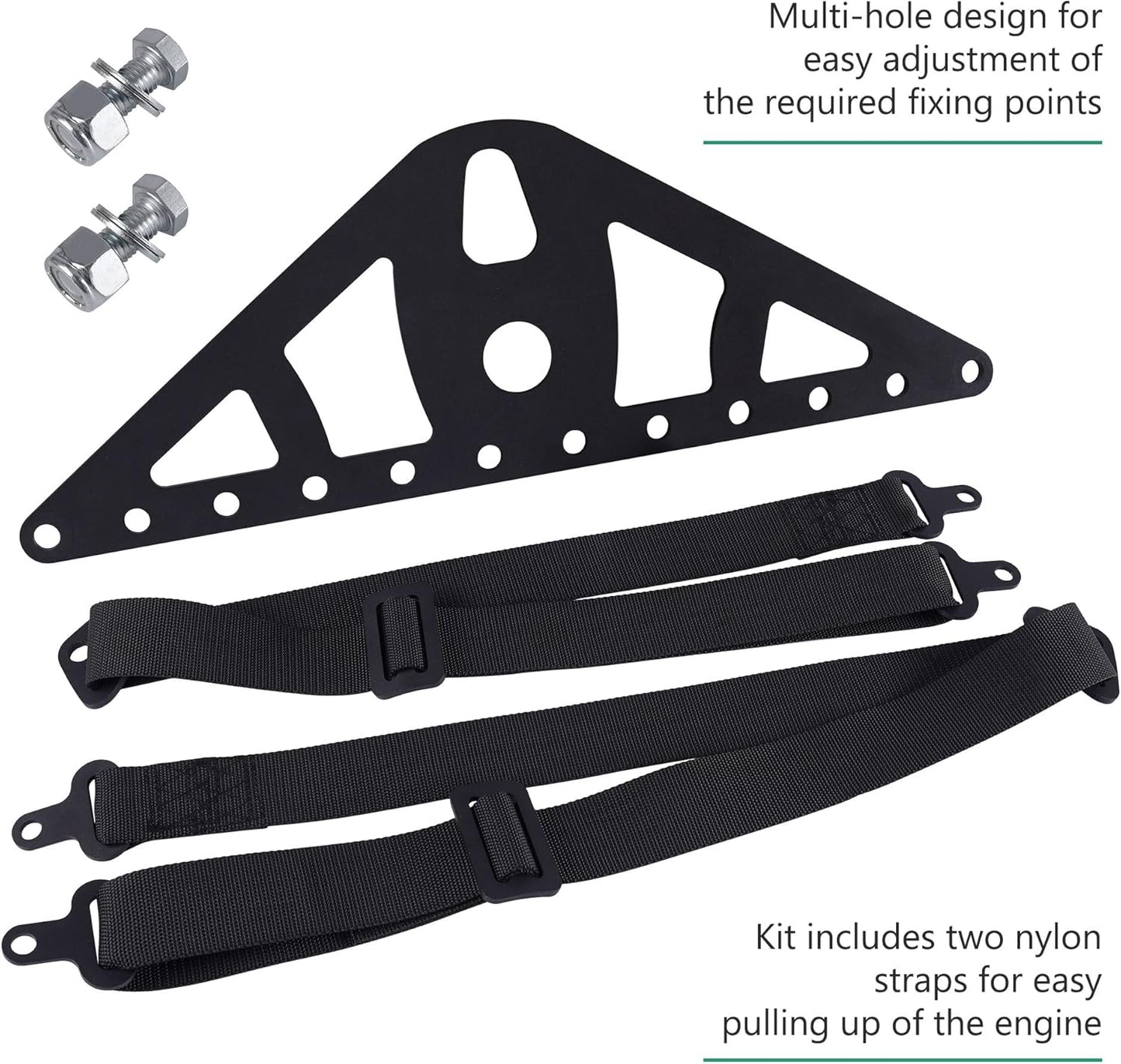 Universal 2 Point or 4 Point Engine Lift Sling Kit Featuring Black Powder Coated Steel Construction with Adjustable Nylon Straps and a 1200 lb Capacity for Easy Installation