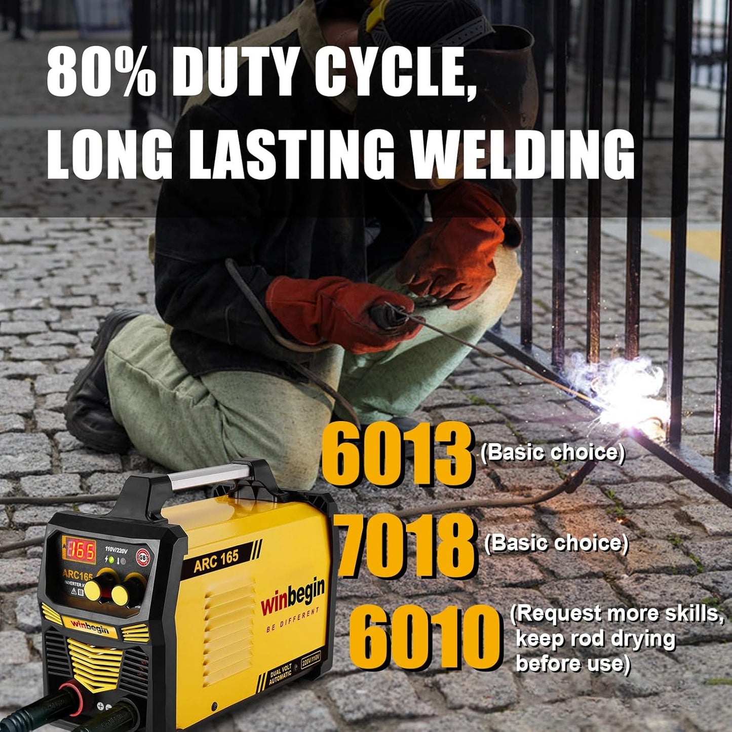 110V/220V arc welding machine,digital display,165A max rod 5/32" heavy duty stick welder,easy welding,design for beginners with Electrode Holder,Work Clamp, Power Adapter and Brush
