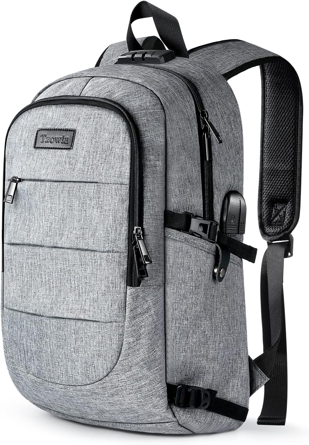 Tzowla Anti-Theft Water Resistant 17.3 Inch Laptop Backpack with USB Charging Port and Lock, Black