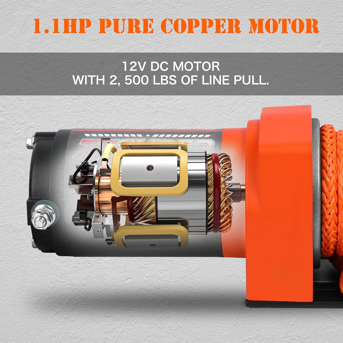 ZESUPER 2500 lb 12V DC Electric Winch 30 ft Synthetic Rope Off Road Waterproof UTV ATV Boat Winch Kits with Wireless Remote,Handheld Switch