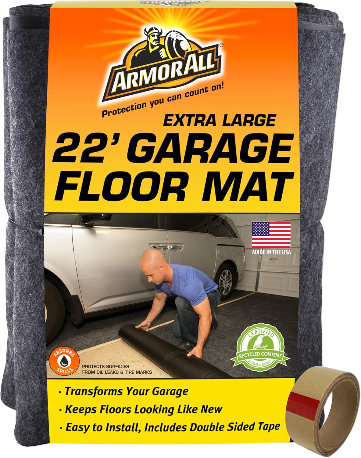 Armor All Premium Original Small Vehicle Garage Floor Mat, (8'4” x 7'4"), Protects Surfaces, Transforms Garage, Absorbent/Waterproof/Durable (Includes Double Sided Tape) (USA Made) (Charcoal)