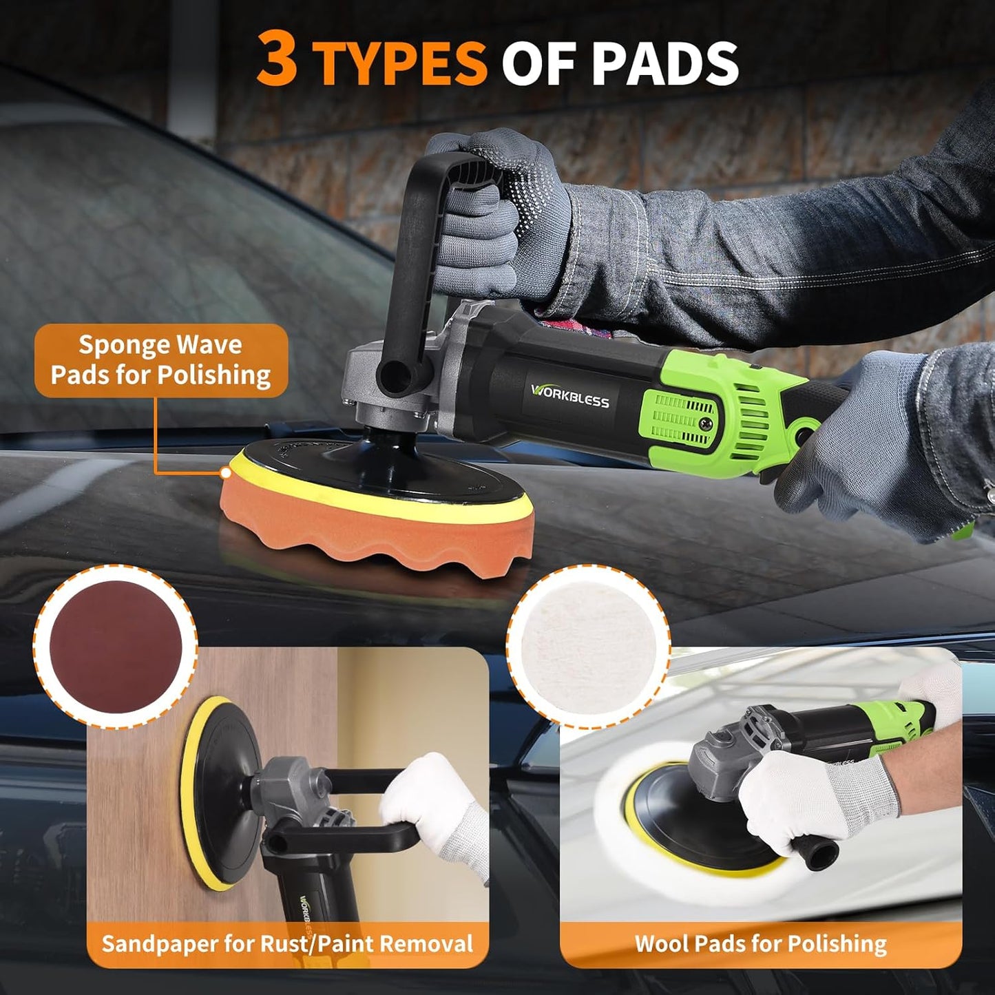 Buffer Polisher, 1600W 6"/7" Rotary Car Polisher with 7-Speed(1600-3500 RPM), Car Buffers and Polishers Kit for Cars, Boats, Floors, Furniture