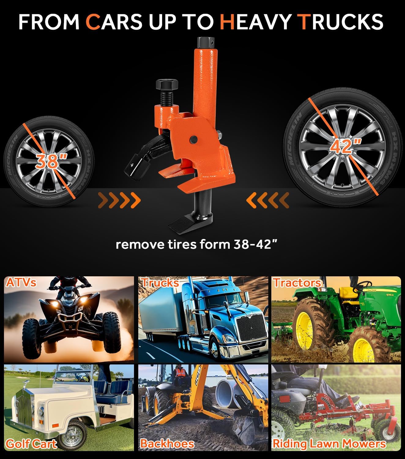 Yoursme Manual Tire Bead Breaker with Rubber Pad Protector – Protects Aluminum Alloy Hubs, Fits 38"-42" Tires for ATVs, UTVs, Tractors, Trucks, Cars & More | Heavy-Duty Tire Repair Tool