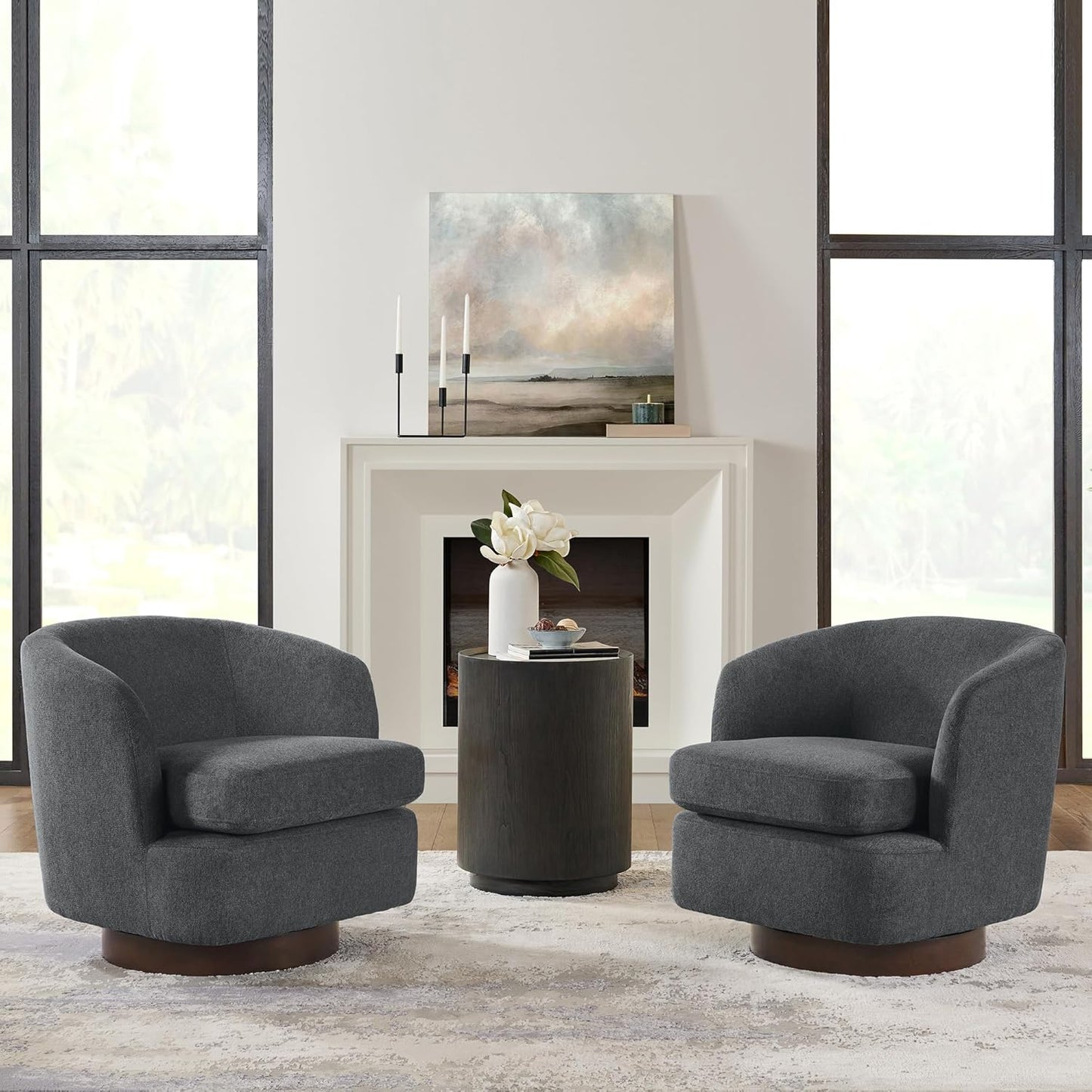 Swivel Accent Chair Modern Barrel Armchair with Wood Base for Bedroom Reading Waiting Living Room,1 PCS