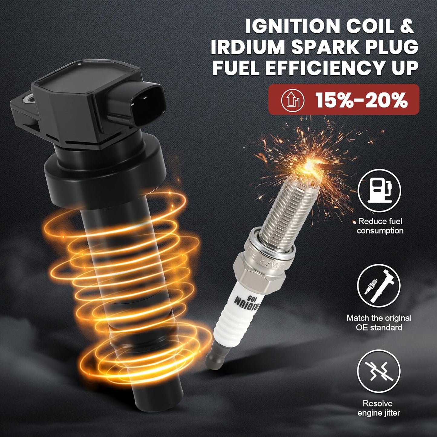 UF636 Ignition Coil Pack and Double Iridium Spark Plugs Set of 4 Compatible with kia Soul 2010-2011 1.6L L4 Replace 273012B010,5C1794,52-214