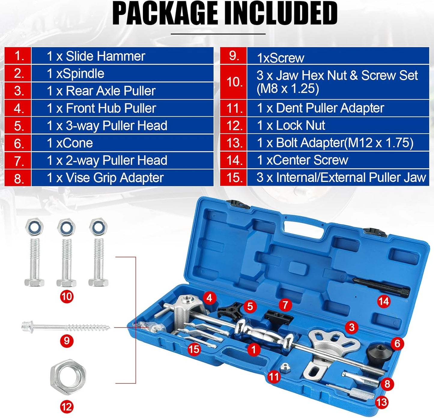 19PCS Slide Hammer Puller Set, 9-Way Axle Bearing Puller Remover Kit, Rear Wheel Axle Bearing Remover & Dent Hub Gear Puller Tool