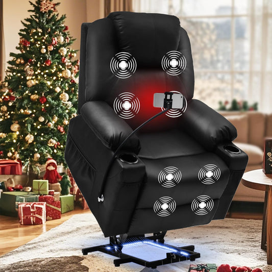 YITAHOME Electric Power Lift Recliner Chair: Recliner Chair with Phone Stand, Massage Function, Ideal for Living Room, Home Theater, Equipped with Cup Holders, LED Lights, Heated Function Black