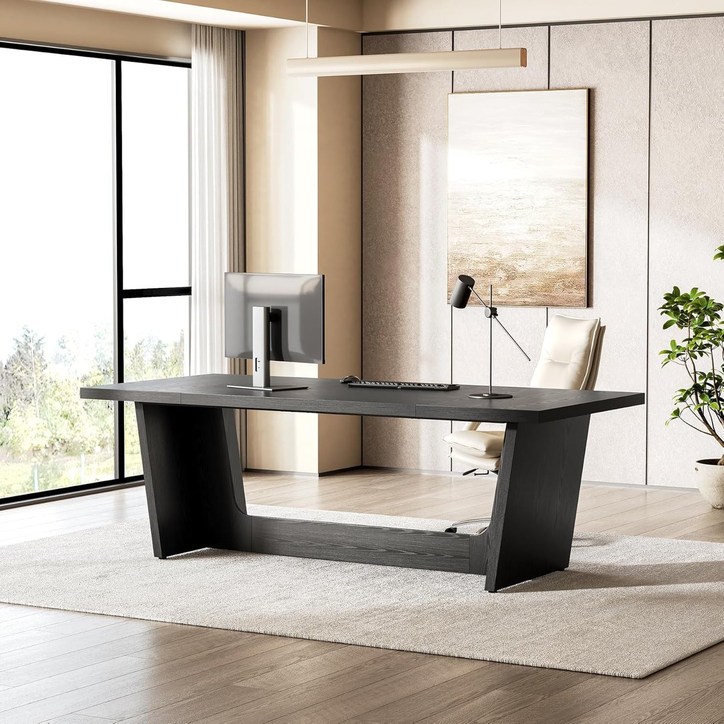 1Easylife 70.87 Inches Long Executive Desk, Brown Wooden Computer Desk, Industrial Simple Study Writing Table, Large Workstation Business Furniture for Home Office