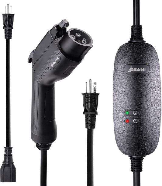 Asani Level 1 & 2 EV Charger - Type 1-110-240V at 16 Amps - 16.5ft Portable Electric Vehicle EV Charger with NEMA 6-20 with NEMA 5-15 Adapter Plug for J1772 Electric Cars