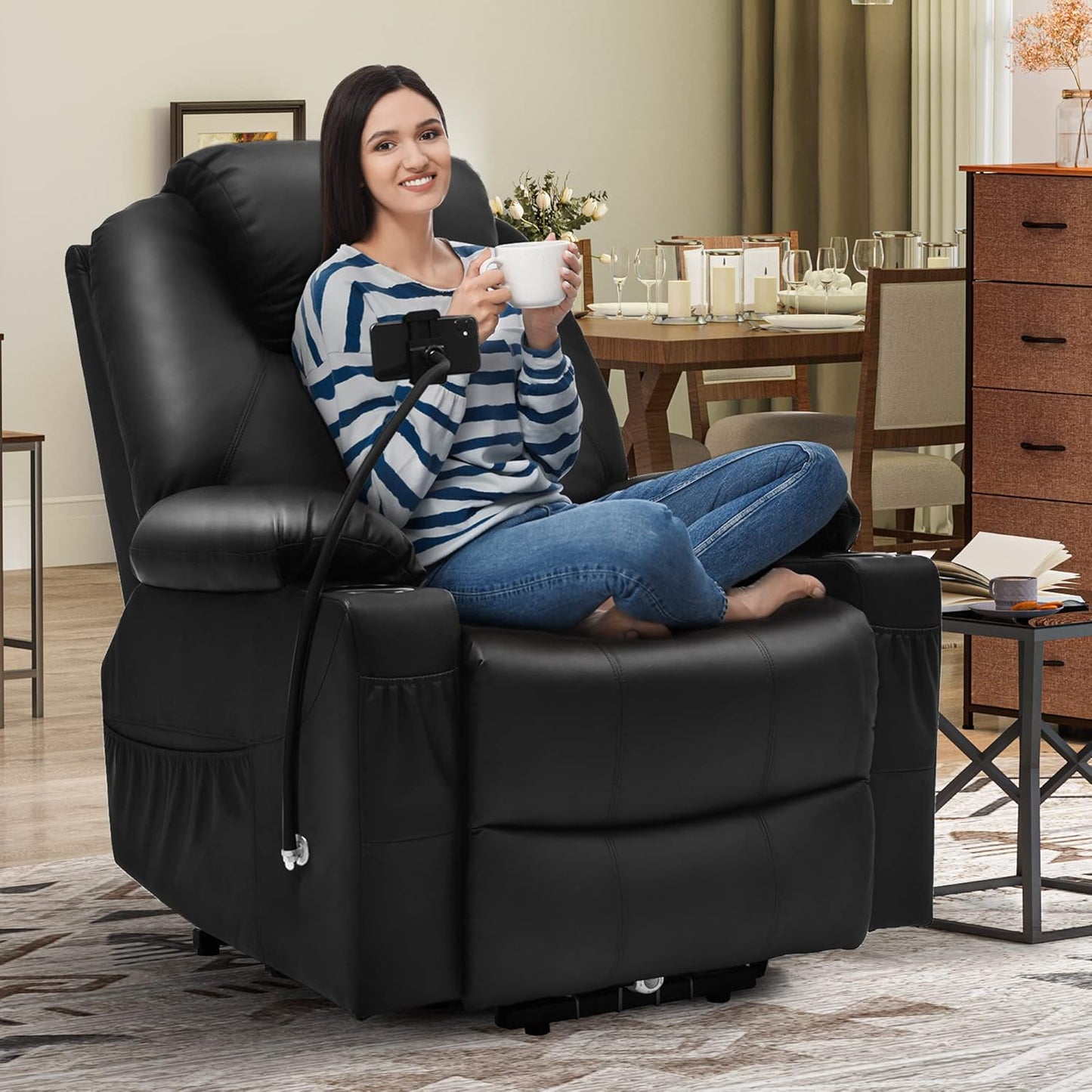 YITAHOME Electric Power Lift Recliner Chair: Recliner Chair with Phone Stand, Massage Function, Ideal for Living Room, Home Theater, Equipped with Cup Holders, LED Lights, Heated Function Black
