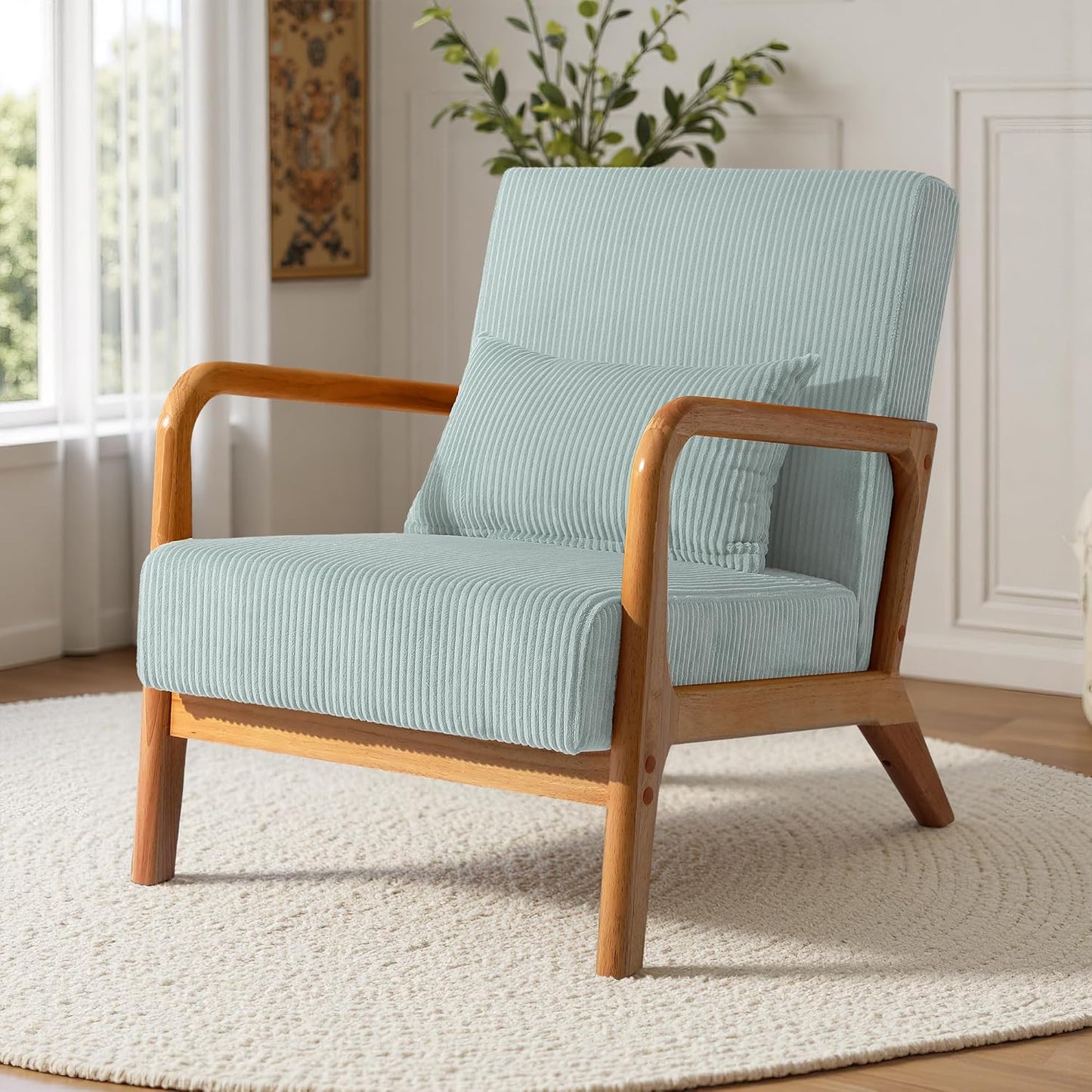 UIXE PU Leather Accent Chairs Set of 2, Upholstered Armchair for Living Room, Modern Arm Chair Comfy Single Sofa Bedroom Reading Seat with Lumbar Pillow - Hunter Green