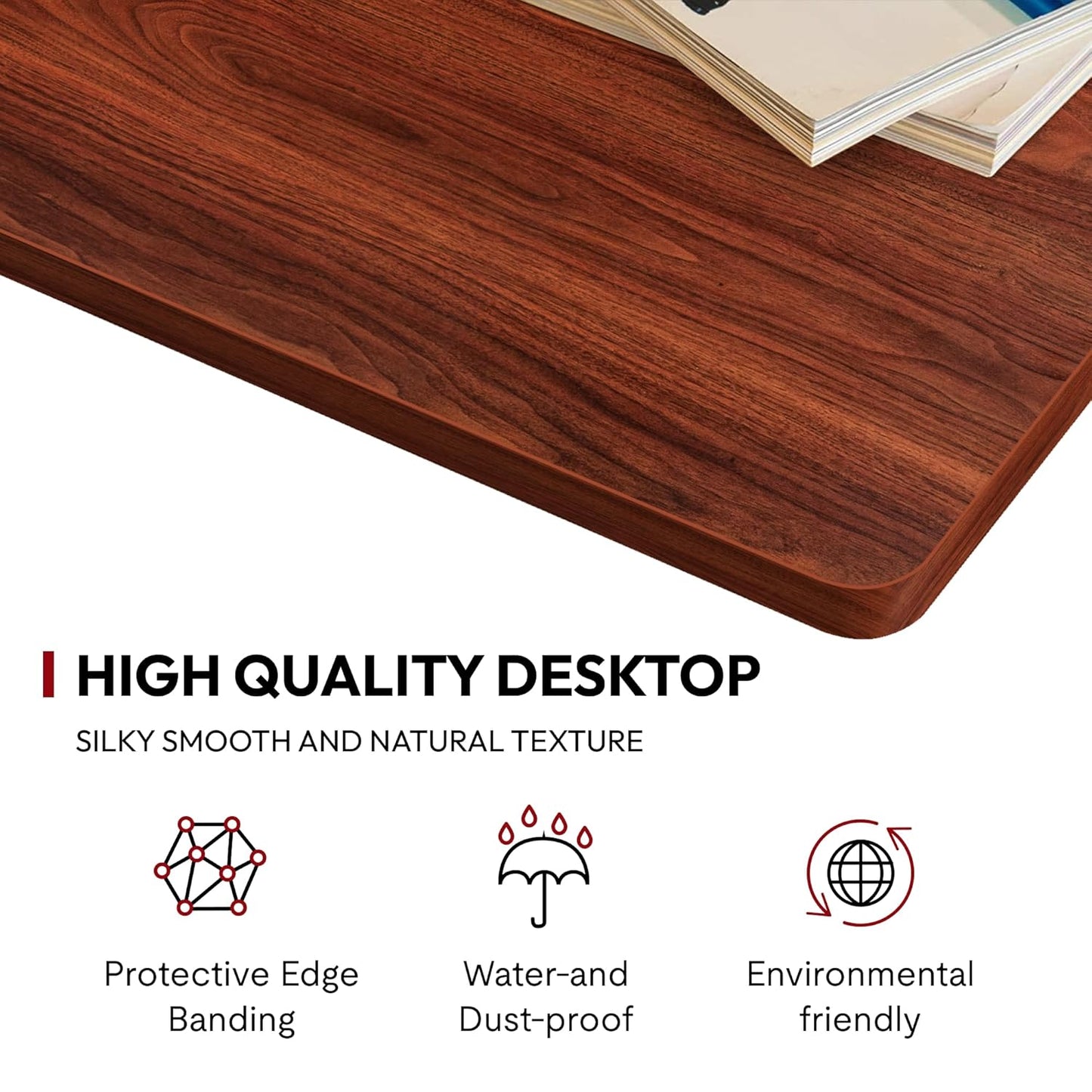 SANODESK Universal Tabletop 60"x24"x1" Thickness One-Piece Table Top Rectangular Particle Board for Standing and Home Office Desk Countertop DIY,Mahogany Desk Top