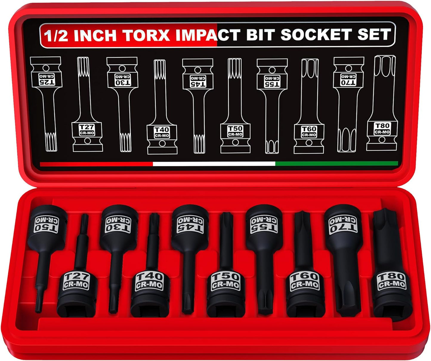 1/2" Drive Master Impact Hex Bit Socket Set, Metric & SAE, 20-Piece 1/2 Inch Drive Impact Allen Bit Socket Set, 5mm - 19mm & 1/4" - 3/4", Cr-Mo Steel, Heavy Duty Storage Case