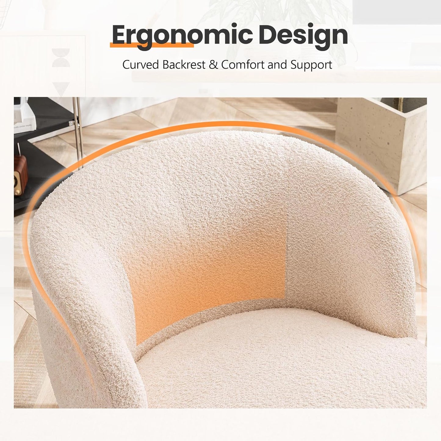 Rowill 30" Wide Swivel Barrel Accent Chair, Modern Upholstered Round Chairs with Curved Back and Soft Cushion, Boucle Fabric Padded Armchair Single Sofa for Living Room, Bedroom, Reading Room, Beige