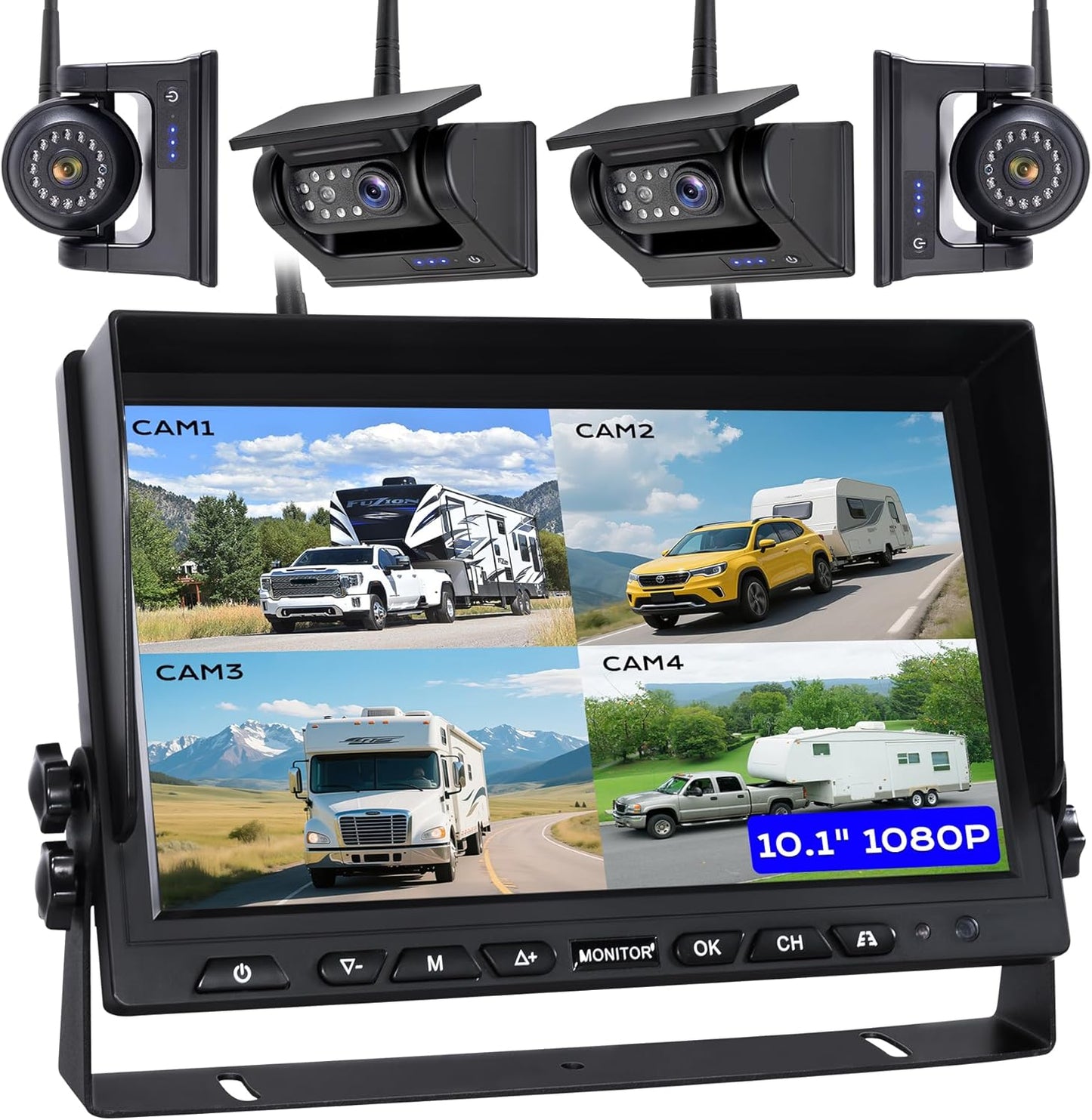 7" 3-Magnetic Wireless RV Backup Camera, HD1080P DVR Monitor, IP69 Waterproof & IR Night Vision 3x9600mAh Rechargeable Cameras, 2 Side Cameras & 1 Rear Camera for Trailer Truck Camper-WS703