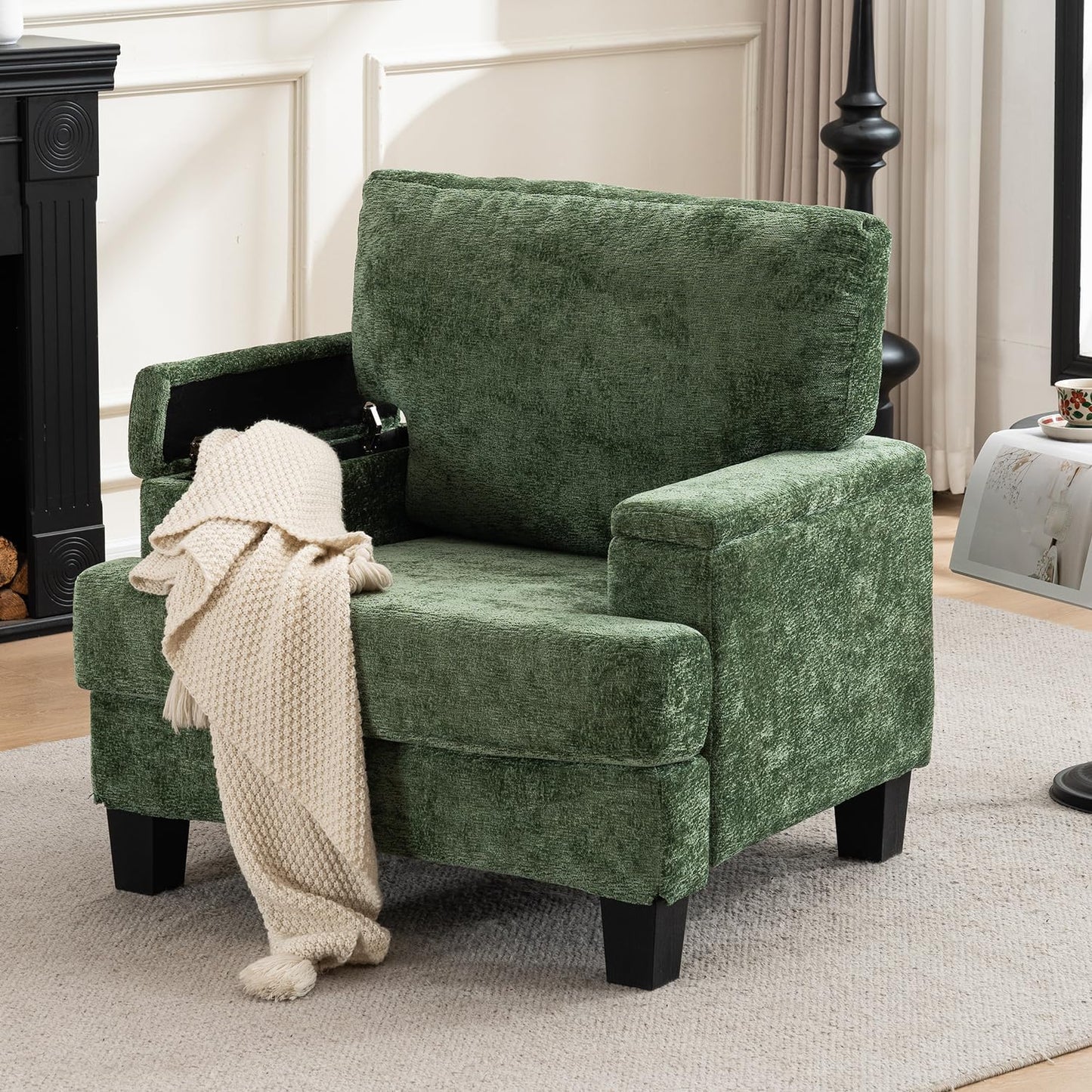 Oversized Accent Chair, Comfy Living Room Chairs with High-Density Sponge & Breathable Fabric, 32"x34"x38" Reading Chair, Cozy Armchair for Bedroom (2, Green, Oversized)