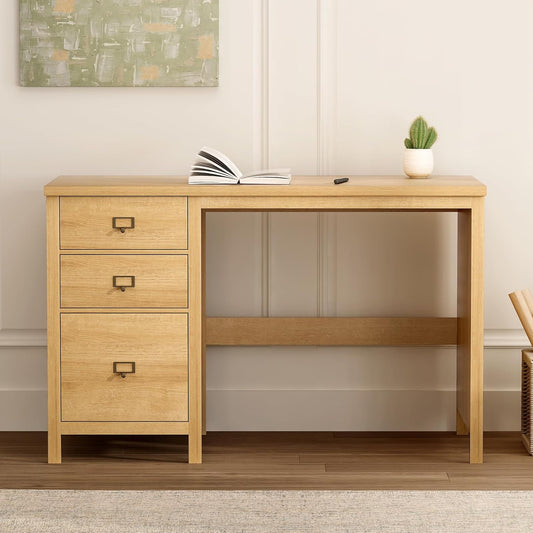 47" Executive Desk with File Drawer, Farmhouse Wood Home Office Desk with Storage Drawer Computer Writing Desk for Study Office, Natural Oak