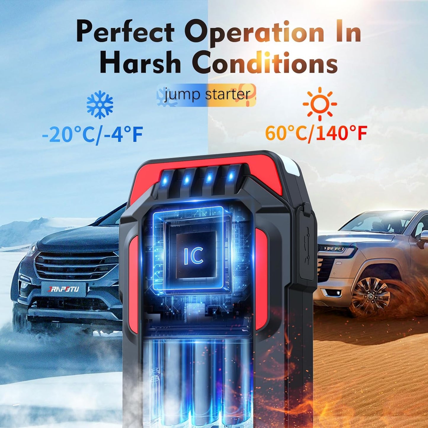 Car Jump Starter, 2500A Peak Jump Box,Battery Jumper Starter Portable,12V Car Starter Jump Box for 8.0L Gas and 7.0L Diesel Cars with USB Ports，LED Flashlight