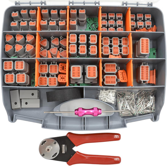416 PCS Deutsch DT Connector Kit,2 3 4 6 8 12 Pin Automotive Connectors,With Crimping Pliers (14-20AWG) And Connector Removal Tool,IP67 Rated Gray Waterproof Housing Set,Deutsch 16# Solid Contacts
