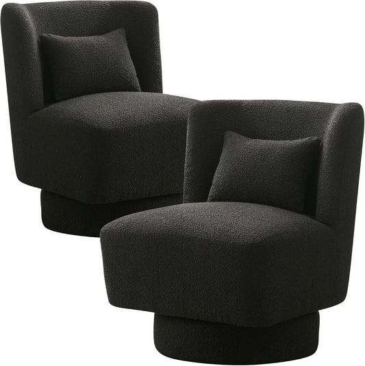 Aoiy & Wifon 23.6" W Comfy Swivel Accent Chair, Modern Living Room Accent Chair, 360 Degree Swivel Barrel Chairs for Living Room, Boucle, Black, 2PACK