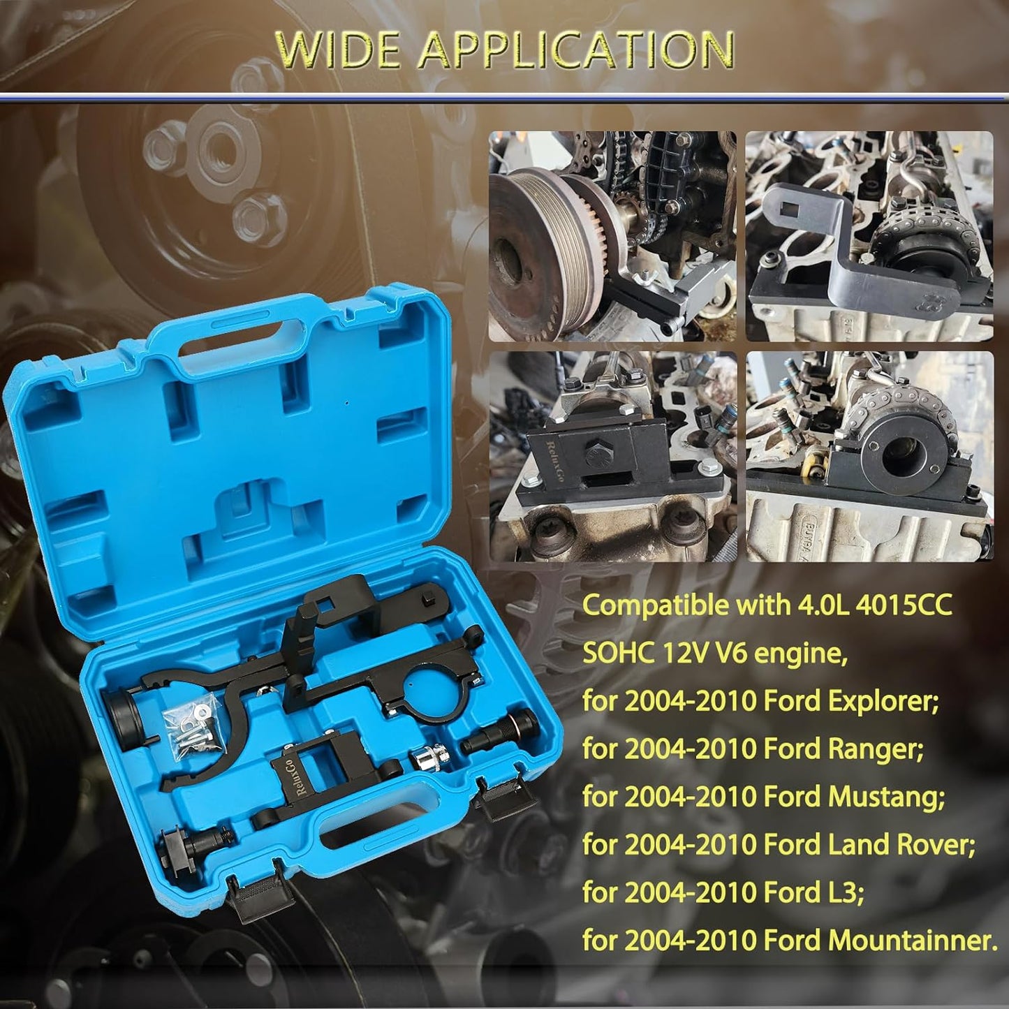 Camshaft Timing Tool Kit for Ford Land Rover Explorer Mustang Ranger Mercury Mountaineer Mazda L3 Mazda 4.0L V6 4015CC SOHC, with Carrying Case & Gloves