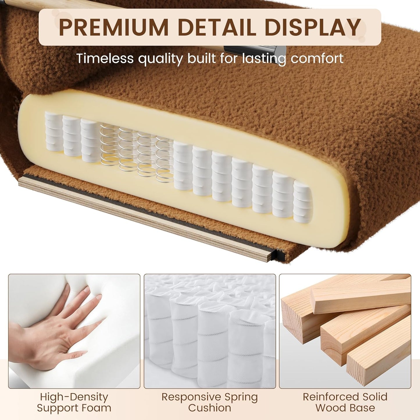 Brown Comfy Chair Set of 2, Modern Accent Chair with Metal Frame Wooden Armrest, Cozy Reading Chair with Soft Cushion for Bedroom, Living Room, Brown Set of 2