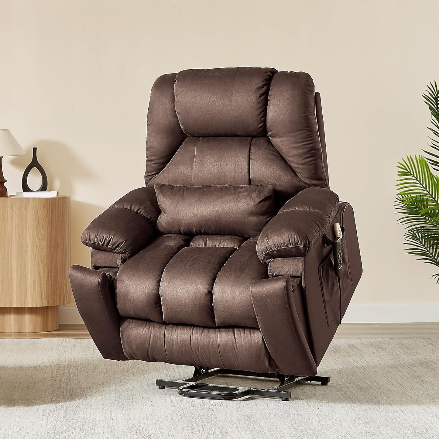 Bestier Dual Motor Power Lift Recliner Chair for Elderly, Oversized Recliner Sofa with Massage and Heat, Extra Wide Lift Chair with Cup Holders & Side Pockets for Living Room Bedroom (Brown)