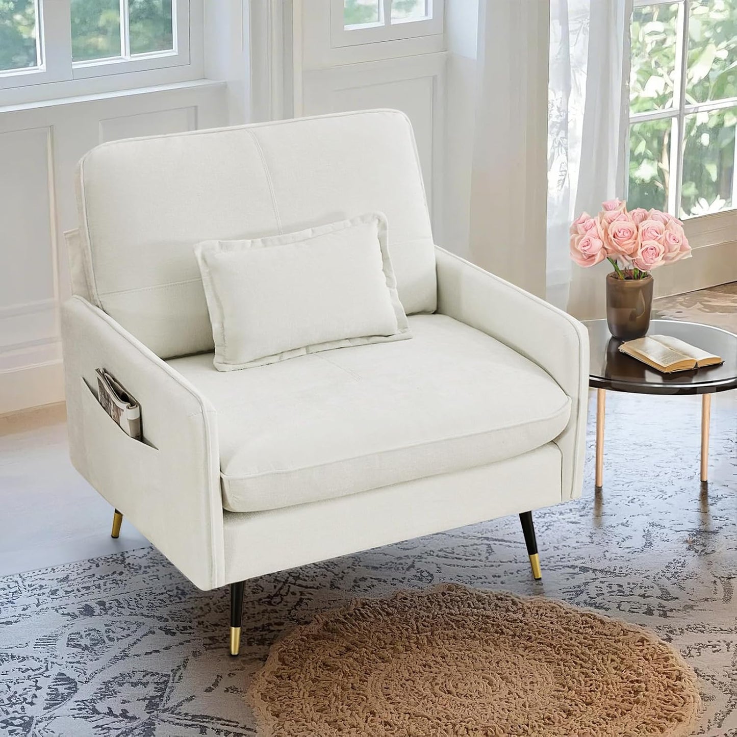 38.6" Wide Oversized Accent Chair with Lumbar Pillow, Modern Chenille Armchair Living Room Chair with 8" Metal Legs, Single Sofa Chair for Bedroom, Living Room, Dark Gray